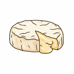 Creamy round soft cheese with a cut wedge, graphic illustration on white