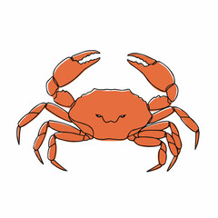 Line drawing of an orange crustacean with large claws on a white background