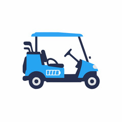 Illustration of a golf cart, with a bag of golf clubs, on a white background
