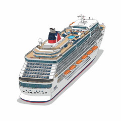 Cruise ship with a pool, deck chairs, and lifeboats illustration