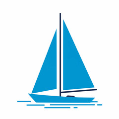 Minimalist depiction of a sailboat with blue sails and a dark mast, on a white background