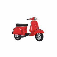 Obraz premium Red scooter illustration on white. Simplistic graphic of a vintage vehicle