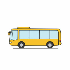Cartoonish yellow bus with large windows and black accents, set against a white background