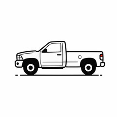 Black & white line drawing of a side view pick-up truck with bed detail and simple design