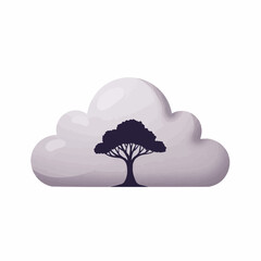Cartoon-style, light gray puffy cloud formation with dark grey details