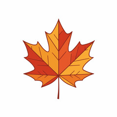 A cartoon style autumn leaf in yellow-orange hues with brown accents