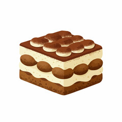 Tasty layered dessert with cocoa powder, coffee flavor and creamy filling inside