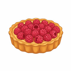 Cropped close-up of a tart filled with fresh, bright red raspberries over a golden crust
