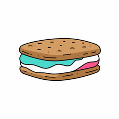 Cartoon treat with turquoise filling between crispy, brown crackers