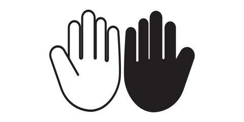 Obraz premium Raised hand icon symbolizing stop or interaction. Stop hand icon. Set of hand hello icons