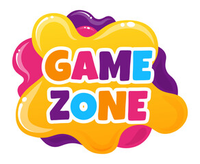 Vibrant and playful logo for a game zone, featuring colorful, slime like background and bold, inviting typography, perfect for attracting gamers of all ages
