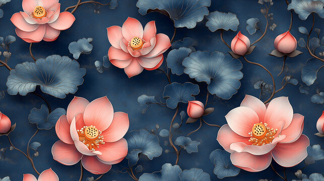 Nocturne Lotus Pond with Apricot Petals