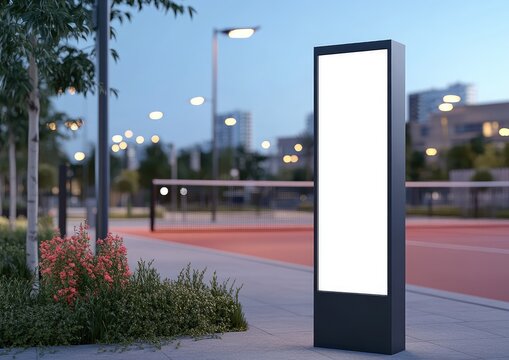 Blank outdoor digital billboard at twilight