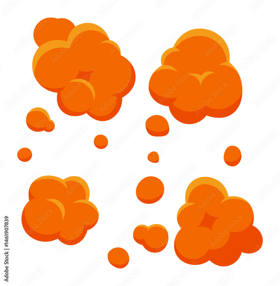 Poster cartoon smoke clouds exploding creating a special effect, ideal for animations, comics, and graphic 
