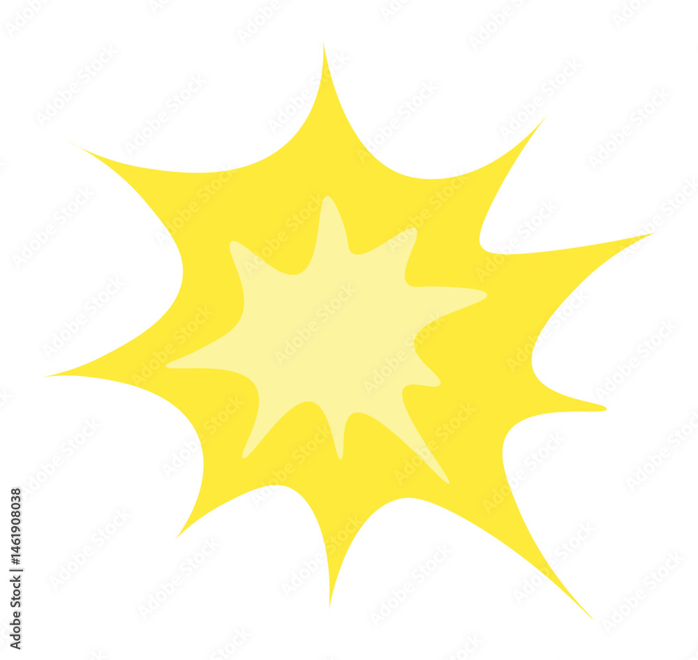 Poster bright yellow cartoon explosion with jagged edges creating a dynamic visual effect, perfect for comi