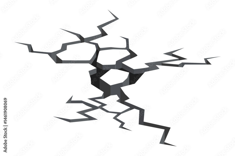Poster deep crack splitting the ground creates a significant hole, illustrating the devastating consequence