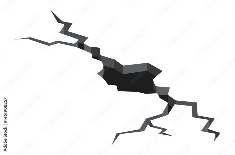 Poster earthquake creating a deep crack and large hole in the ground, splitting the earth's surface and res
