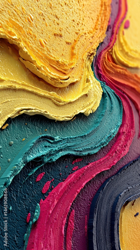 Poster vibrant layers of paint create an abstract artwork showcasing bold colors and texture in a creative 