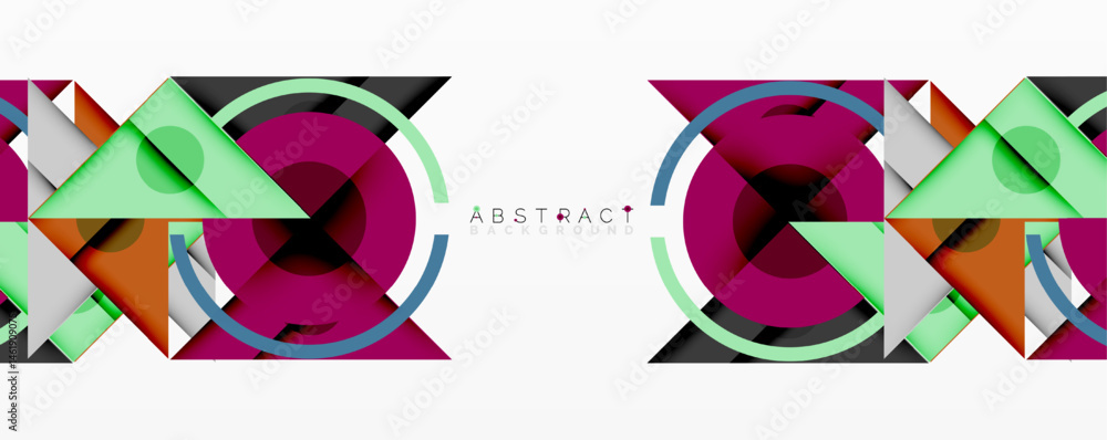 Fototapete Abstract geometric design. Colorful shapes overlap, creating dynamic pattern. Modern style, suitable for backgrounds or banners.