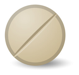 Single round beige pill casting a soft shadow on a clean white background, symbolizing key themes of medicine, healthcare, and pharmaceutical innovations