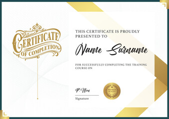 Elegant Certificate of Completion with Gold Elements and Signature Area