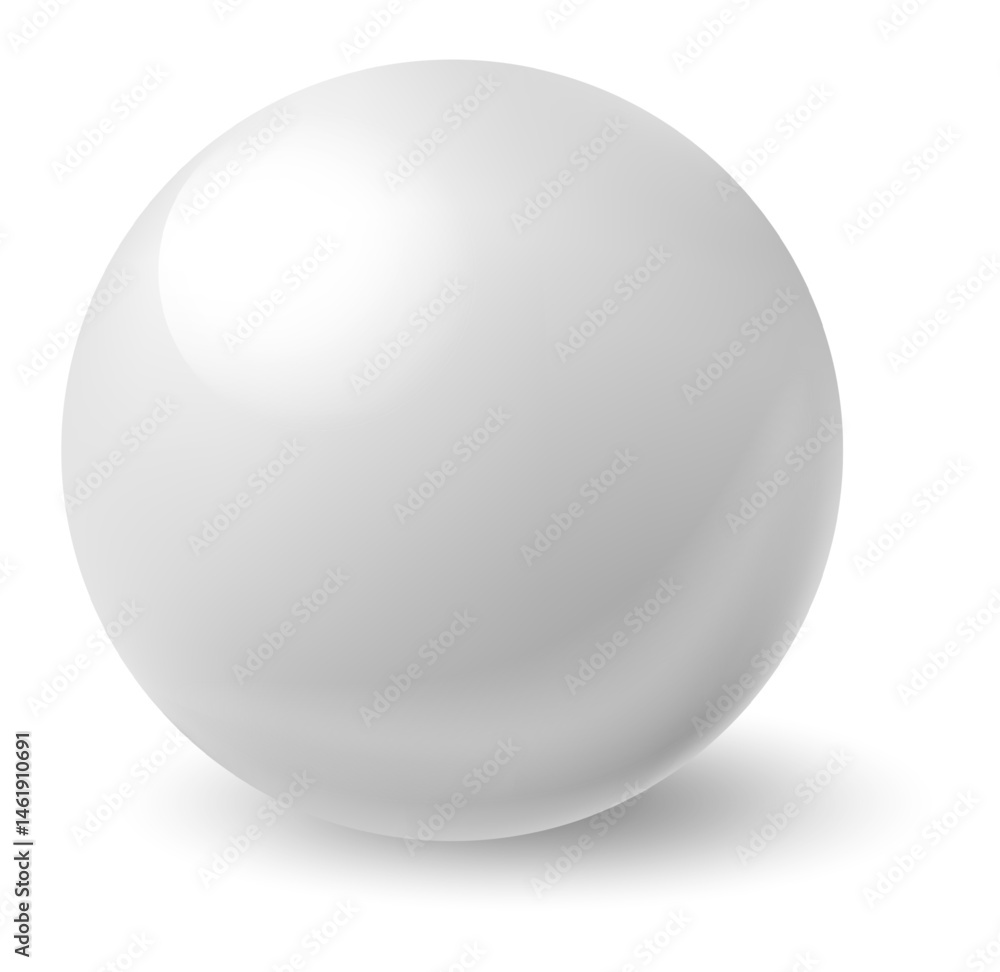 Poster perfectly shaped white sphere casting a delicate shadow on a pristine white background, creating a s