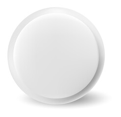 White blank round button or badge casting a soft shadow on a clean white background, providing ample space for adding icons or text, perfect for various design applications
