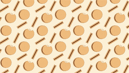 Seamless Sandwich Cookie Pattern – Top and Side View Biscuits on Beige Background