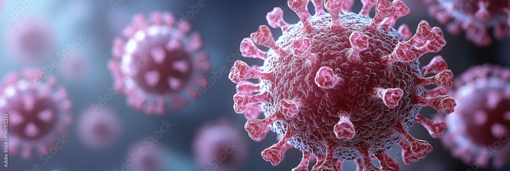 Poster visual representation of a virus highlighting its structure and effects on health