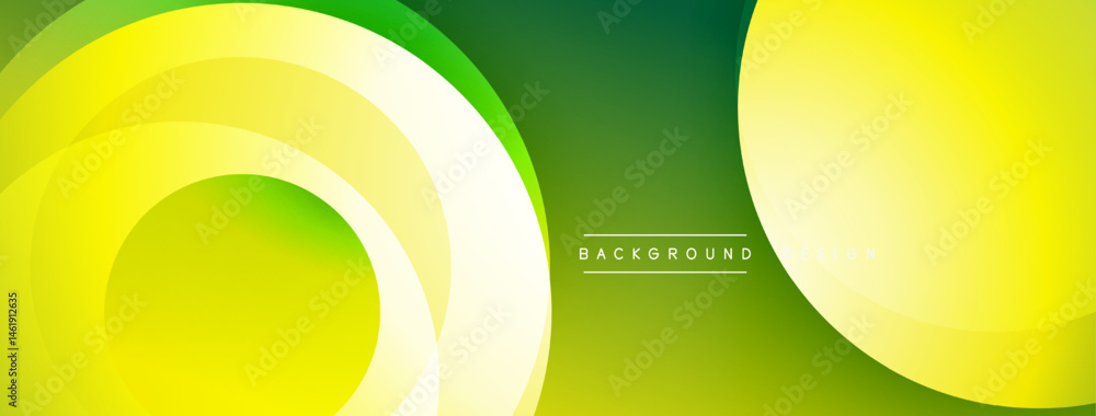 Poster Abstract green yellow layers create dynamic circular design. Smooth gradients offer modern visual appeal. Simple, clean background.