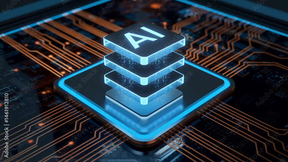Poster ai symbol on a glowing circuit board, representing artificial intelligence, technology, and digital 