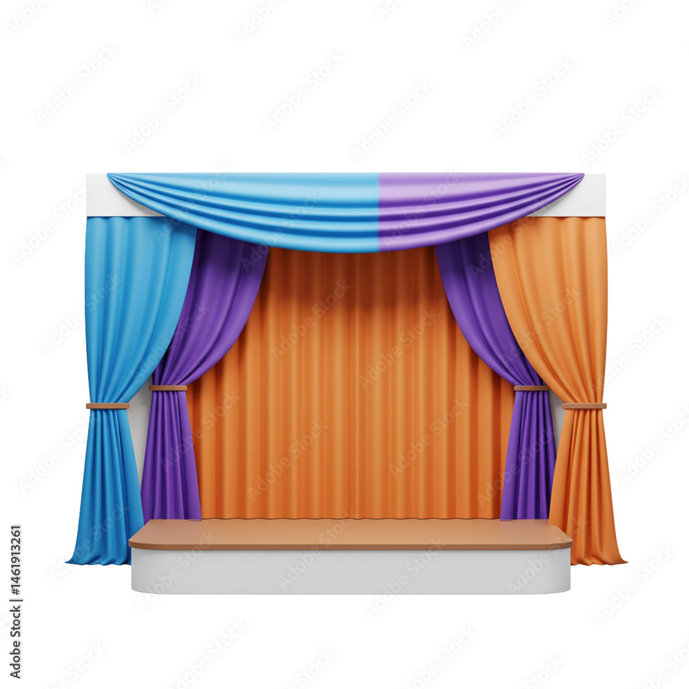 Poster colorful stage backdrop with elegant curtains and empty platform space