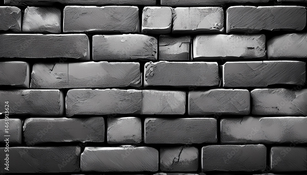 Poster monochrome brick wall background with a rough texture and horizontal pattern.