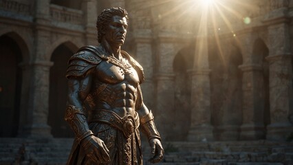 A statue of Drelmis, standing in sunlight yet casting no shadow