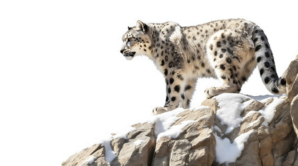 Obraz premium Full-Body Snow Leopard on Rocky Cliff