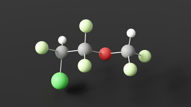 enflurane molecule 3d, molecular structure, ball and stick model, structural chemical formula anesthetic