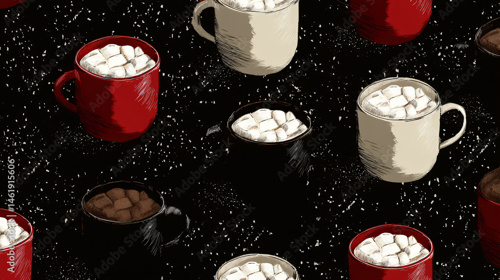 Poster seamless pattern featuring ovalbumin sucker of hot cocoa and coffee, ideal for design projects.
