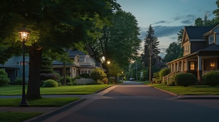 dusk green street light