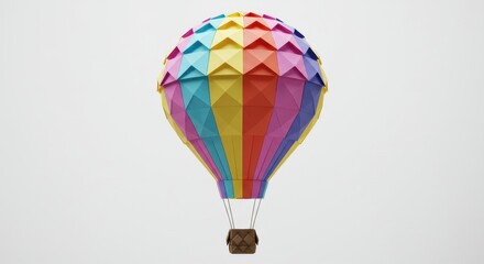 Fototapeta premium Hot air balloon made of colorful paper origami triangles, creative concept, white BG