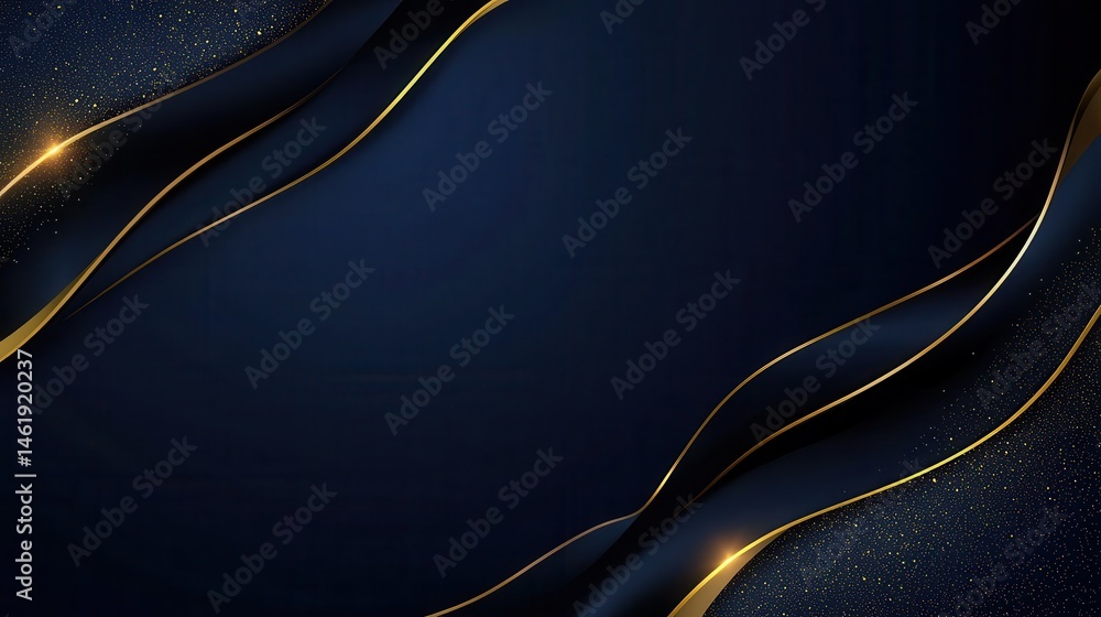 Poster abstract dark blue and gold waves background with glittering sparkles for elegant modern design