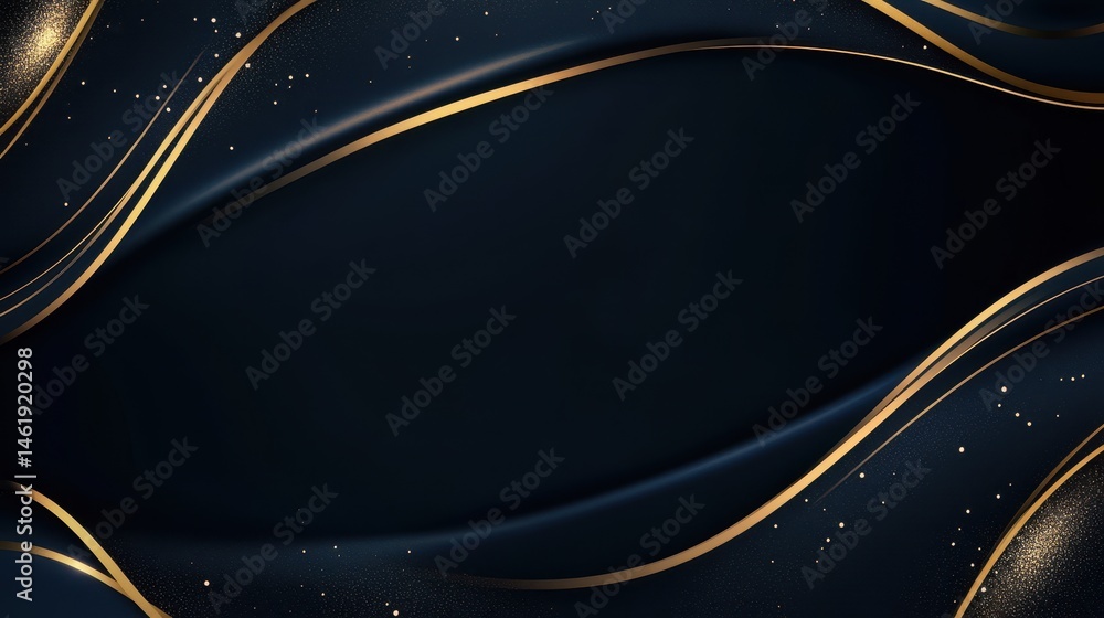 Poster abstract dark blue and gold wavy background with glitter decorative frame and elegant design element