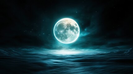 A captivating moonlit ocean scene that creates an enchanting ambiance, melding the beauty of water and celestial elements in a magical atmosphere.