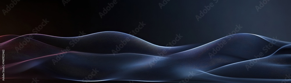 Poster Abstract Digital Waves in Blue and White Over Dark Background Featuring a Modern Geometric Design and a Dynamic Wavy Pattern Perfect for Technology Presentations