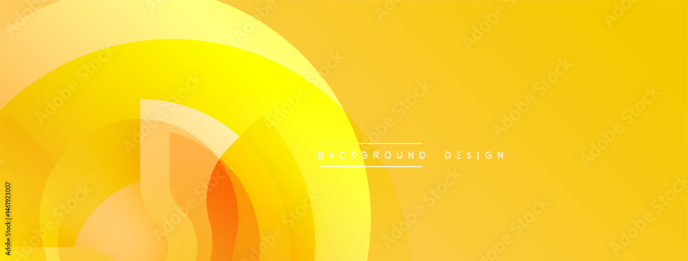 Fototapete Abstract yellow design features layered overlapping circles. Gradient shades create dynamic visual effect. Simple text reads background design.