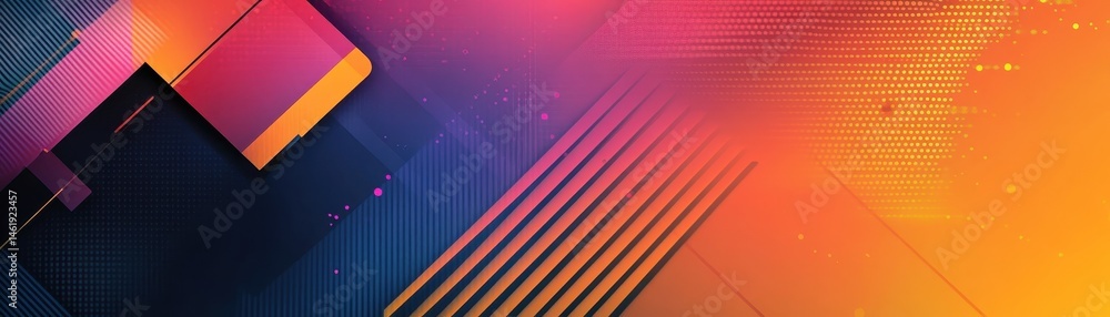 Aufkleber Abstract Geometric Background With Vibrant Color Gradient And Dynamic Shapes Design Featuring Rectangles Triangles and Lines in Orange Pink Blue and Purple Modern Texture