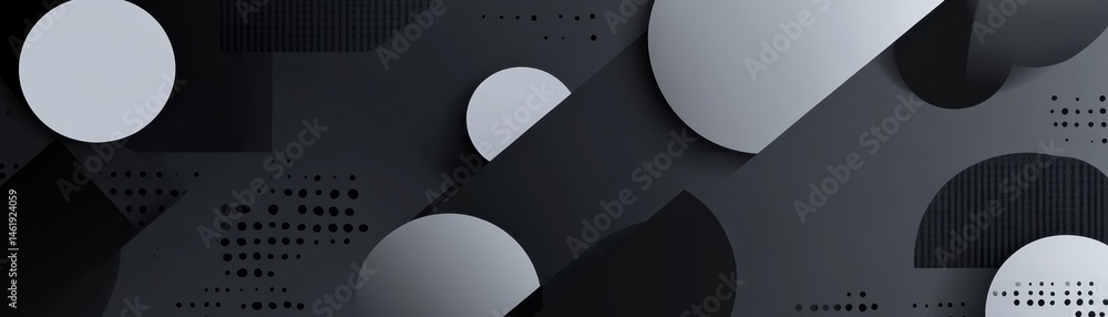 Fototapete Abstract Geometric Pattern with Circles and Triangles in Shades of Gray Modern Minimalist Design with Halftone Texture and Gradient Background