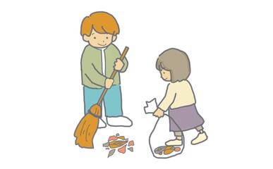 清掃活動をする人々のイラスト