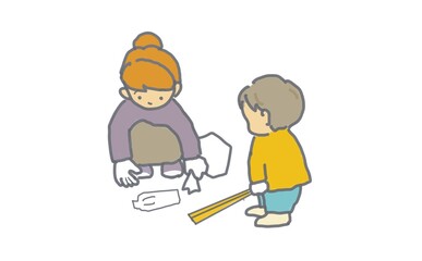 ゴミ拾いをする子供たちのイラスト