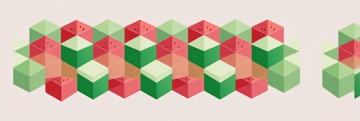 Obraz premium A colorful pattern of cubes with a red and green block in the middle. The cubes are arranged in a way that they look like they are stacked on top of each other