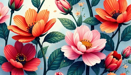 Vibrant and dynamic abstract flowers painting seamless pattern perfect for fabric design and wallpaper, repeating, dynamic